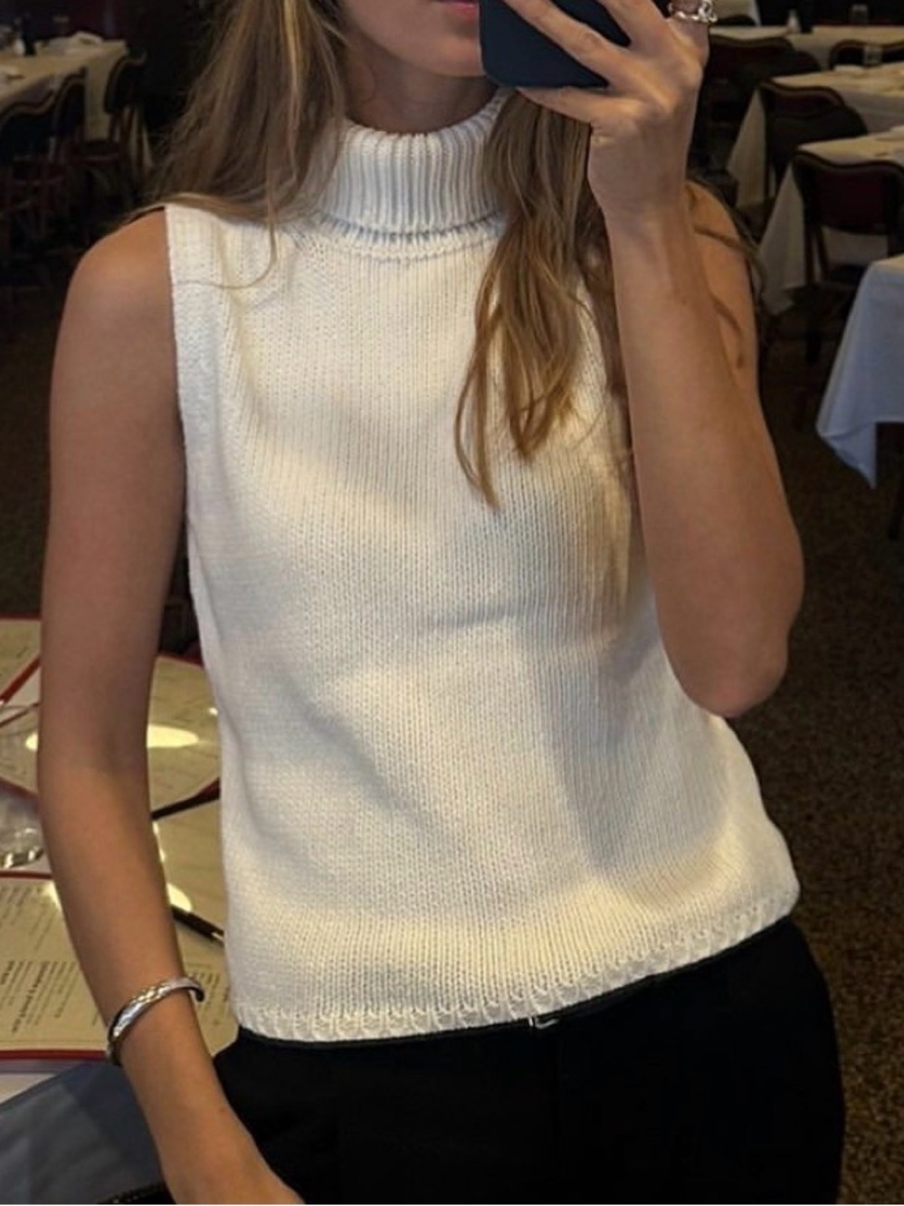 Sleeveless Ribbed Mock Neck Top - small
